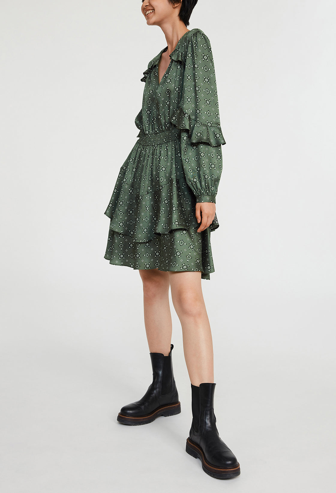 Robe courte à motif géométrique smocké Faume - seconde main