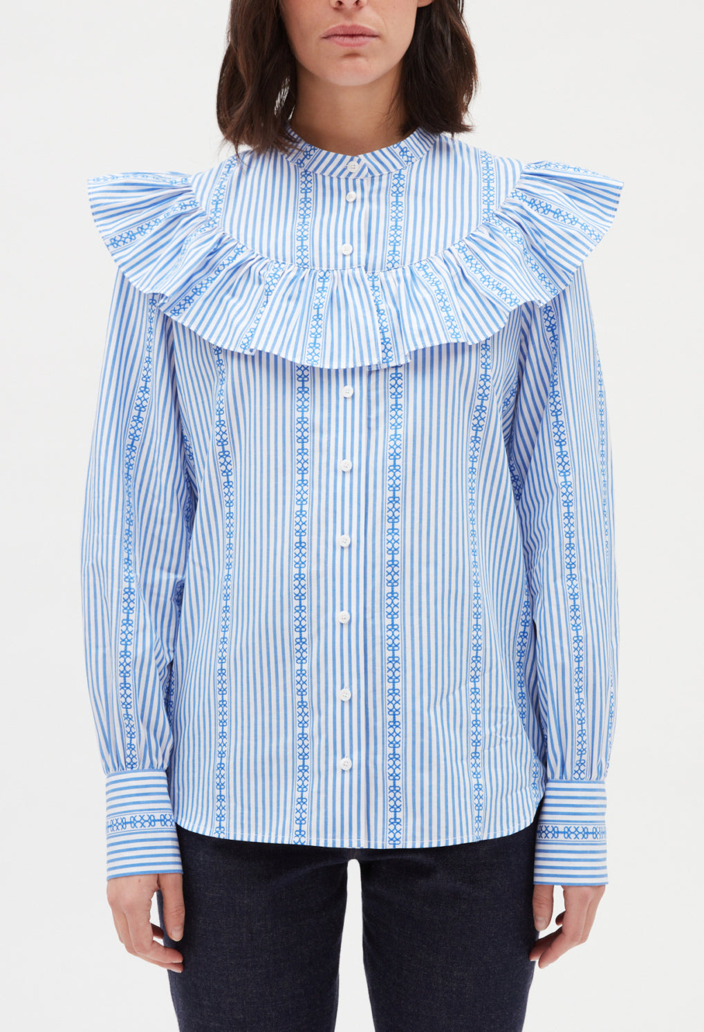 Chemise col volanté bleue Faume - seconde main