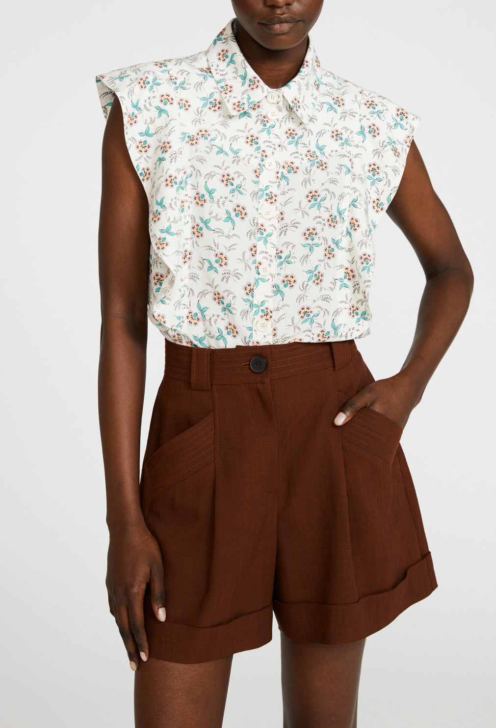 Chemise blanche imprimée sans manche Faume - seconde main