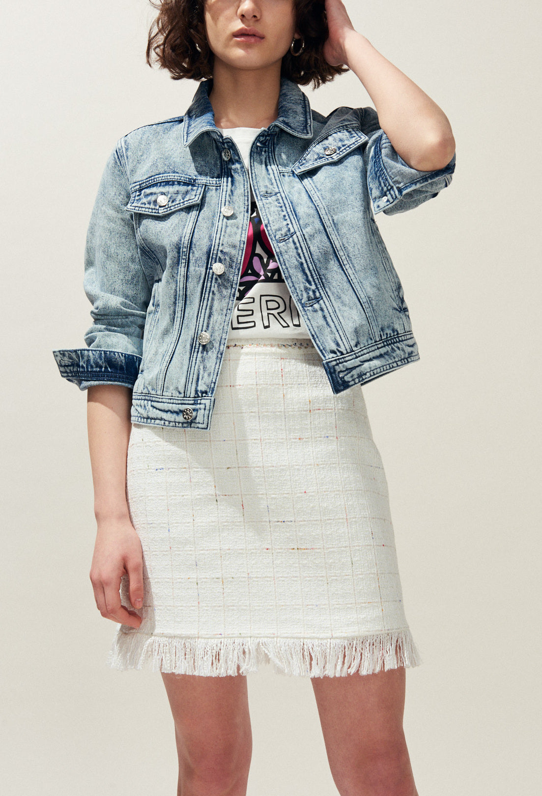 Jupe courte en tweed à franges Faume - seconde main