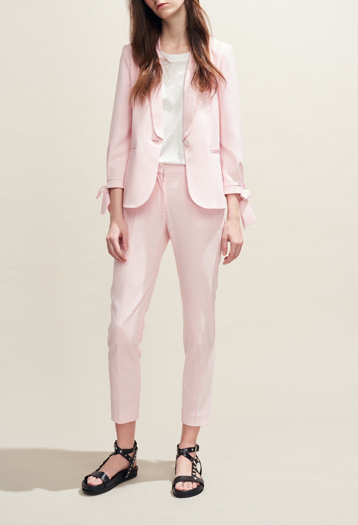 Veste tailleur rose pâle détails nœuds Faume - seconde main