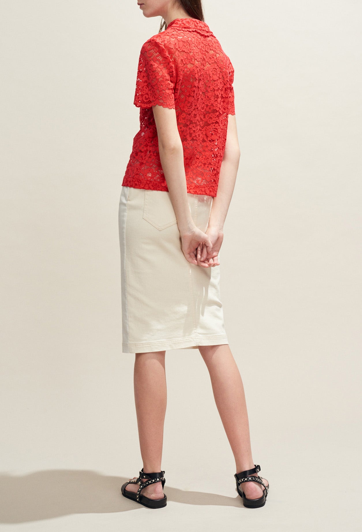 Top en dentelle col claudine Faume - seconde main