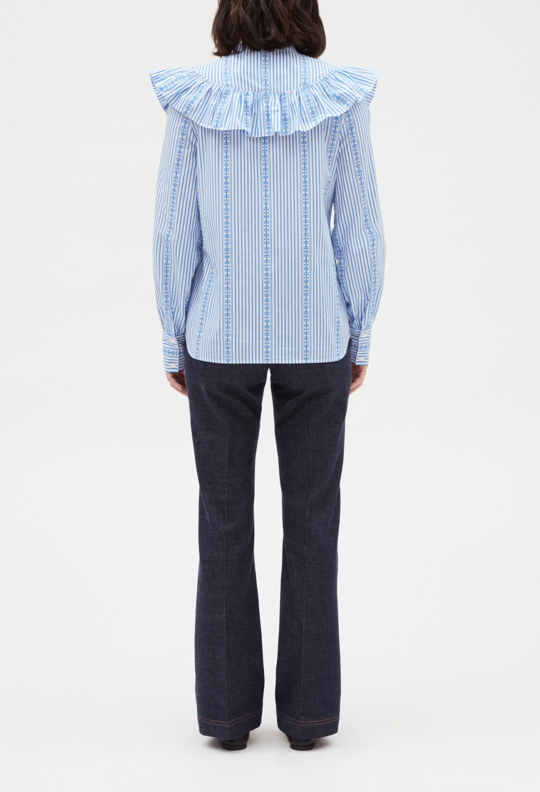 Chemise col volanté bleue Faume - seconde main