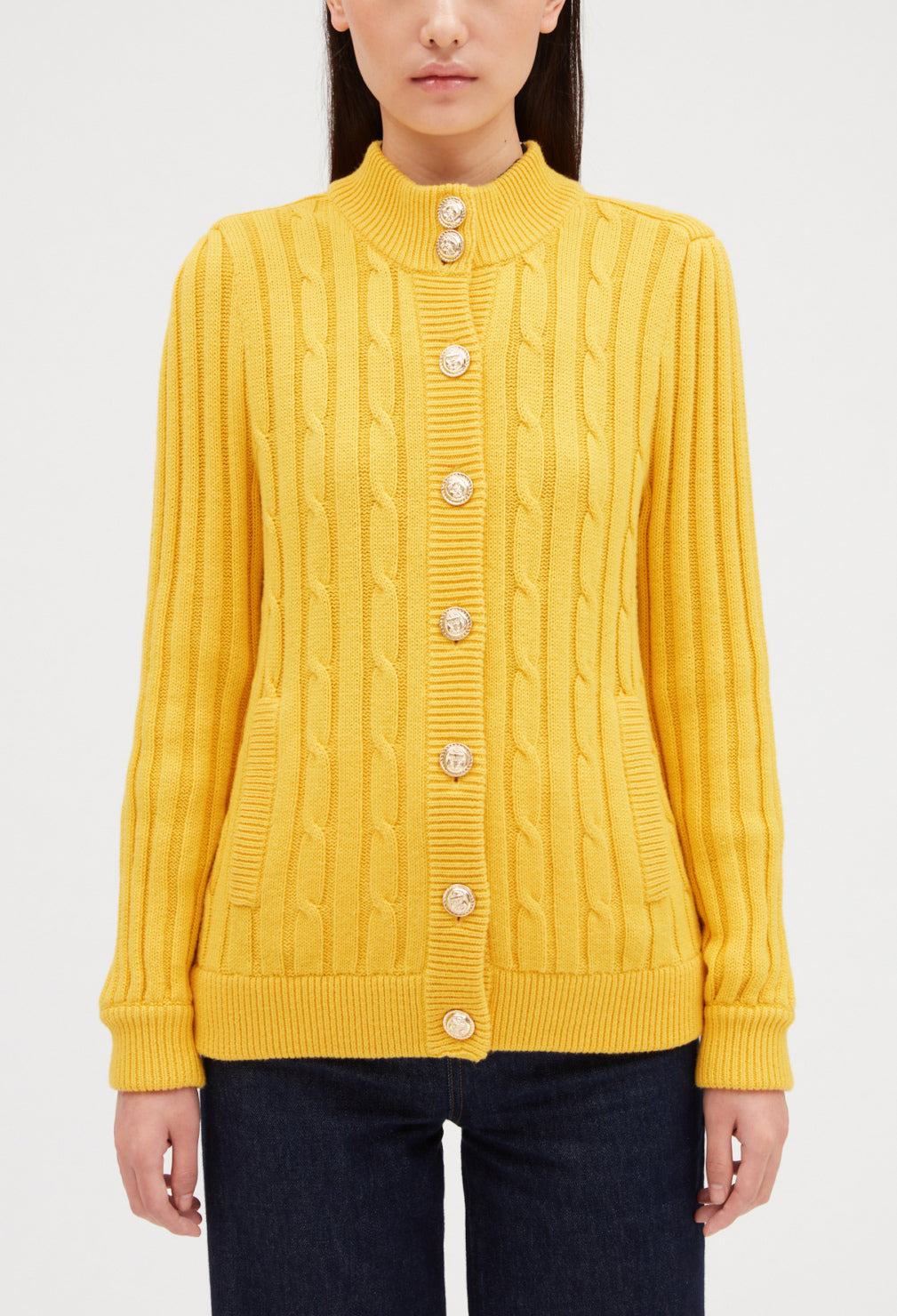 Gilet boutonné maille jaune Faume - seconde main