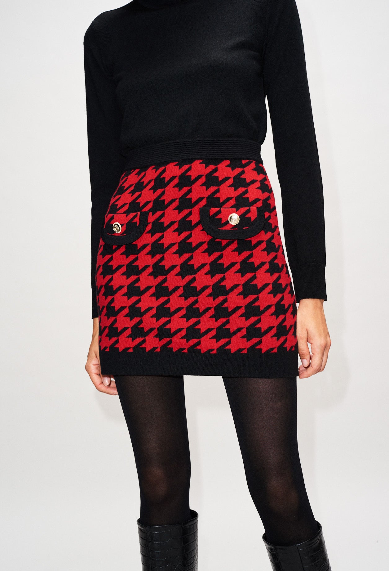 Jupe maille bicolore pied de coq Faume - seconde main