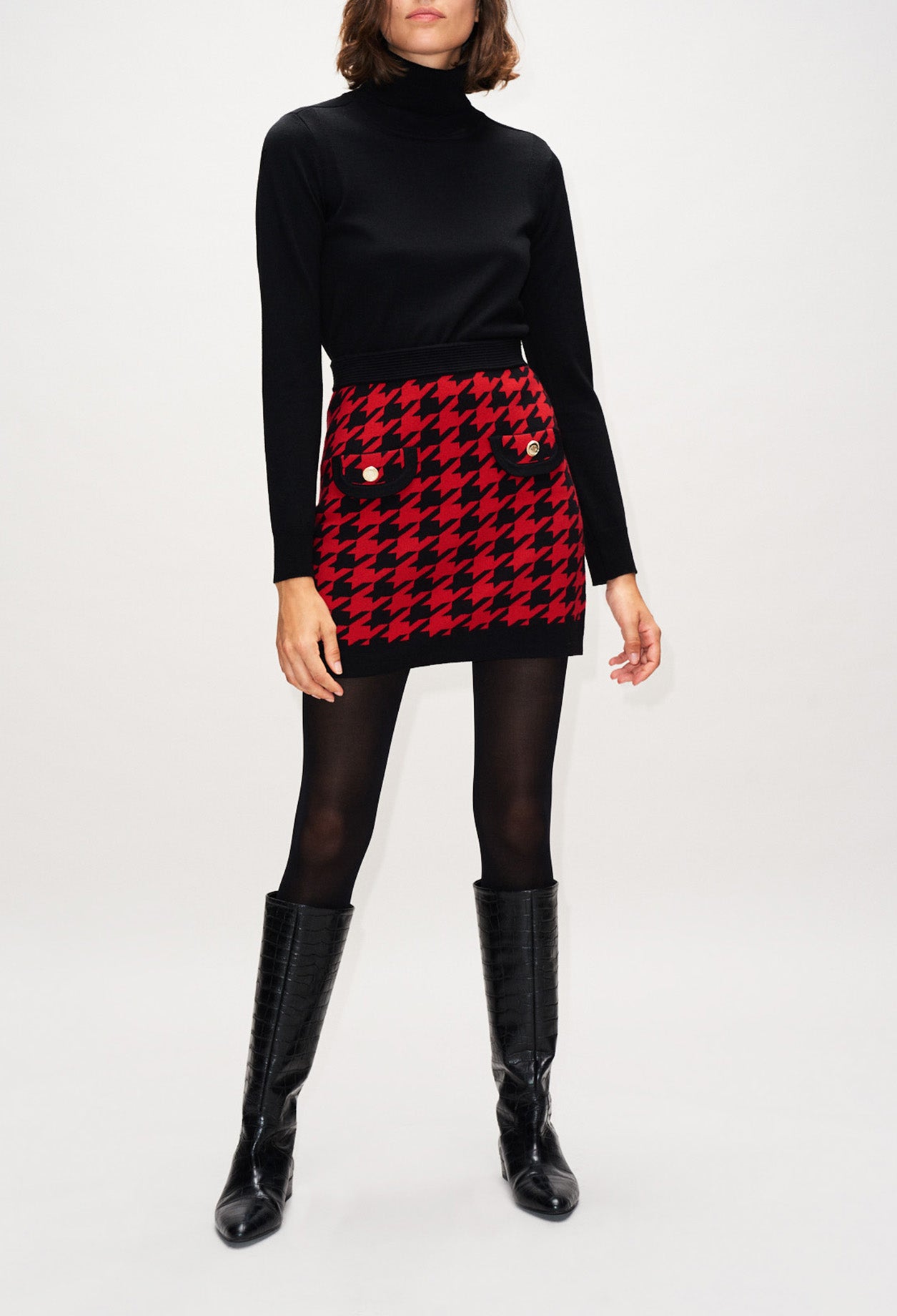 Jupe maille bicolore pied de coq Faume - seconde main