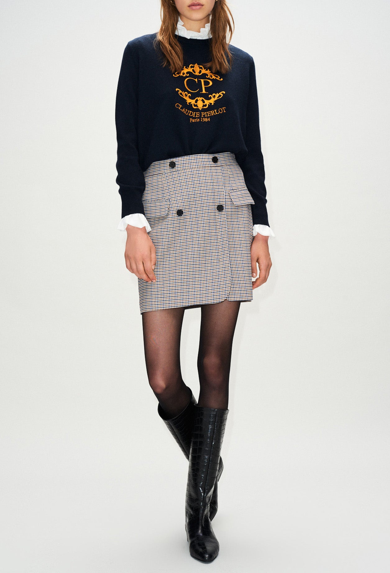 Jupe tailleur droite à carreaux Faume - seconde main