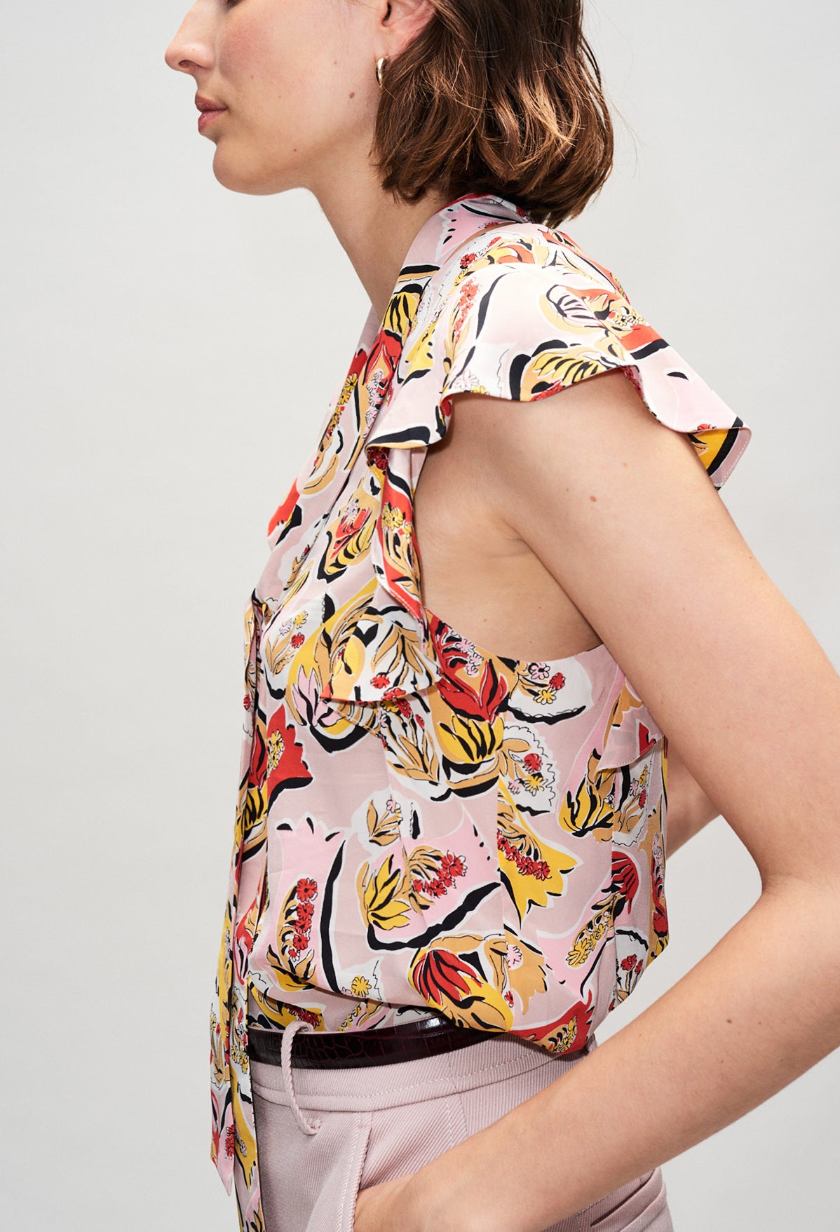 Top col V imprimé foulard à volants Faume - seconde main