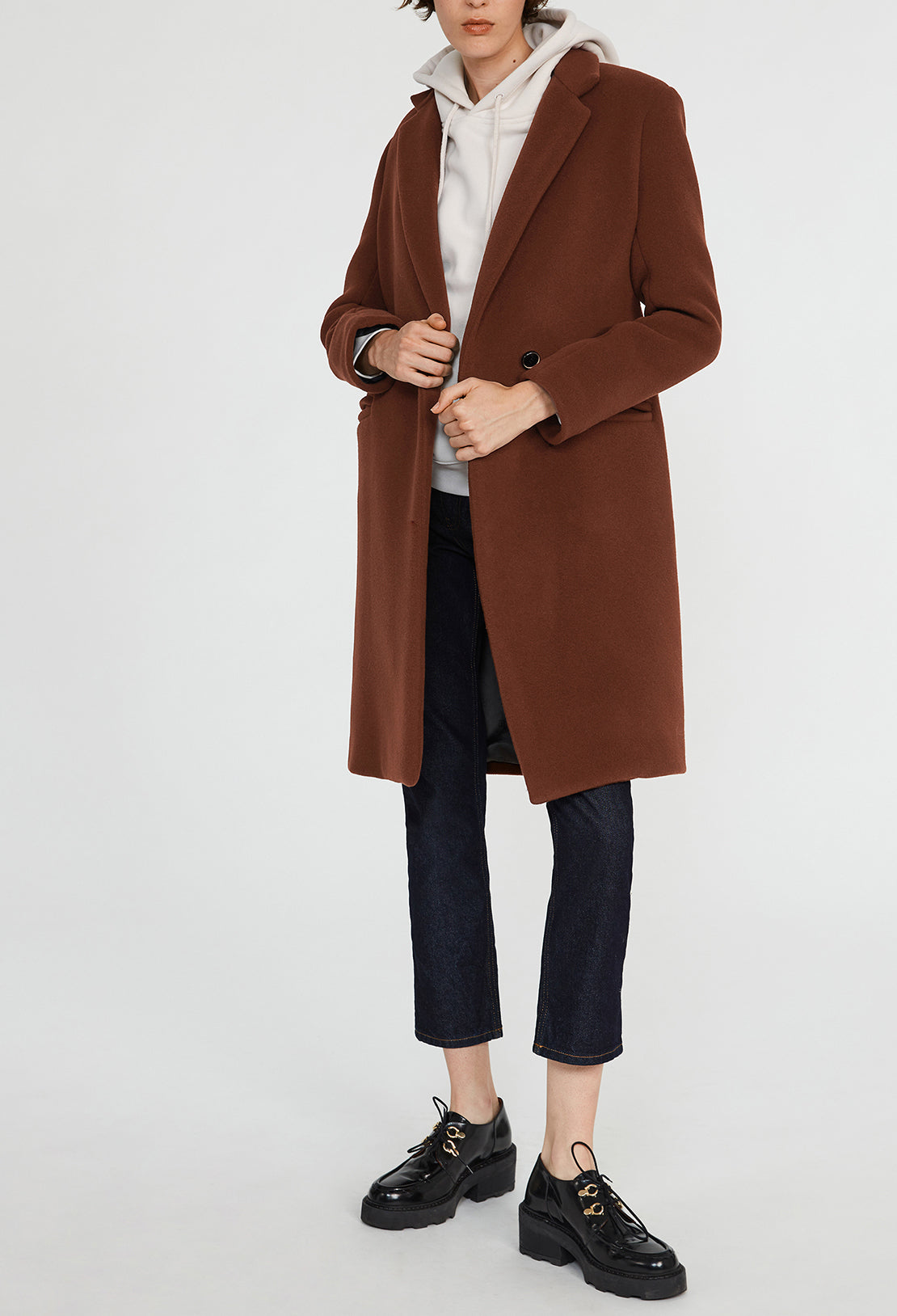 Manteau marron mi-long laine mélangée Faume - seconde main
