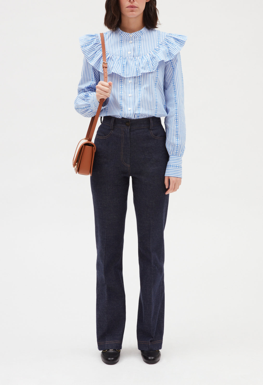 Chemise col volanté bleue Faume - seconde main