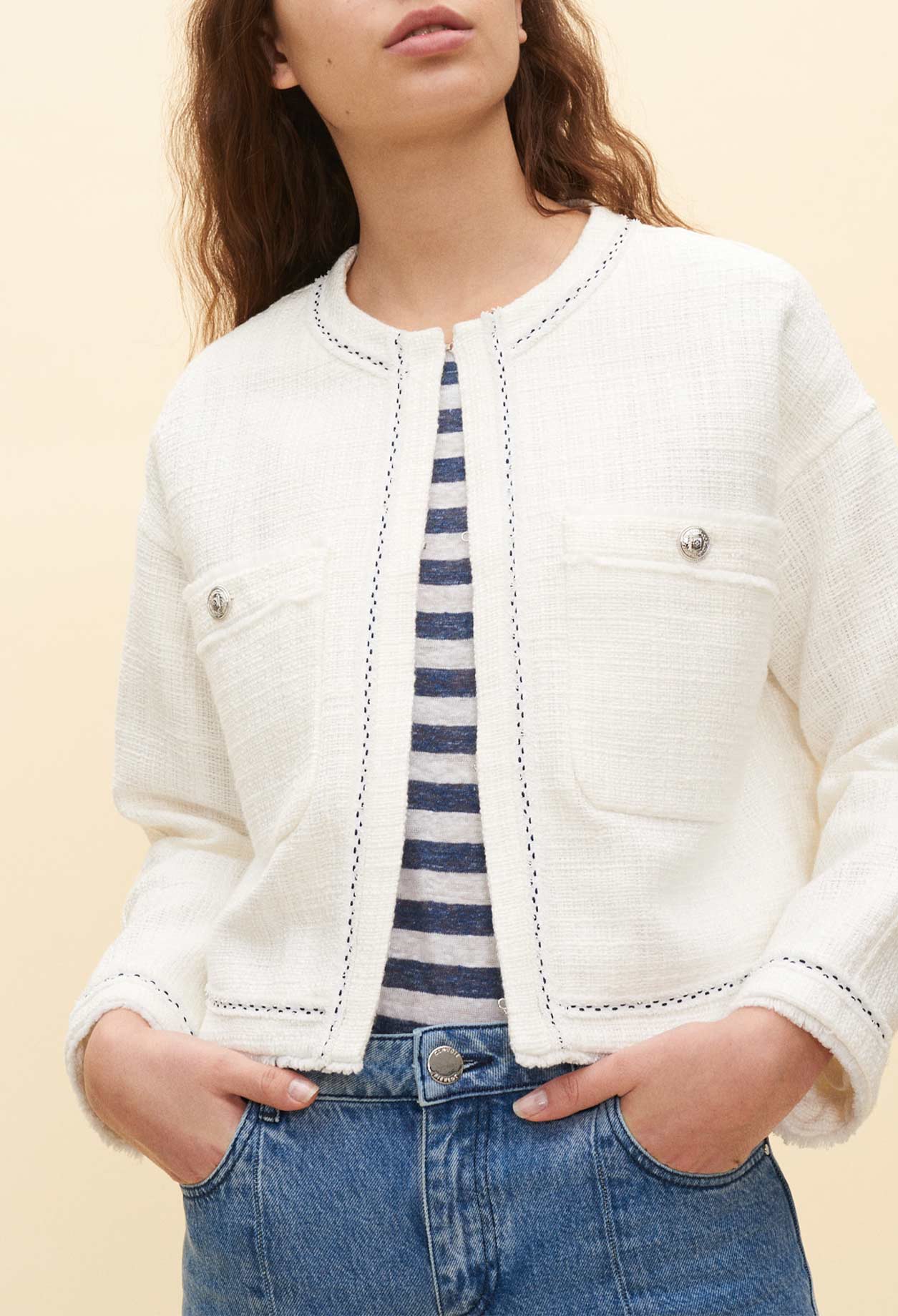 Veste courte blanche façon tweed Faume - seconde main