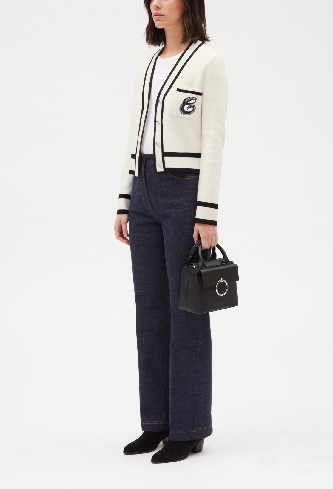 Cardigan bicolore poche brodée Faume - seconde main