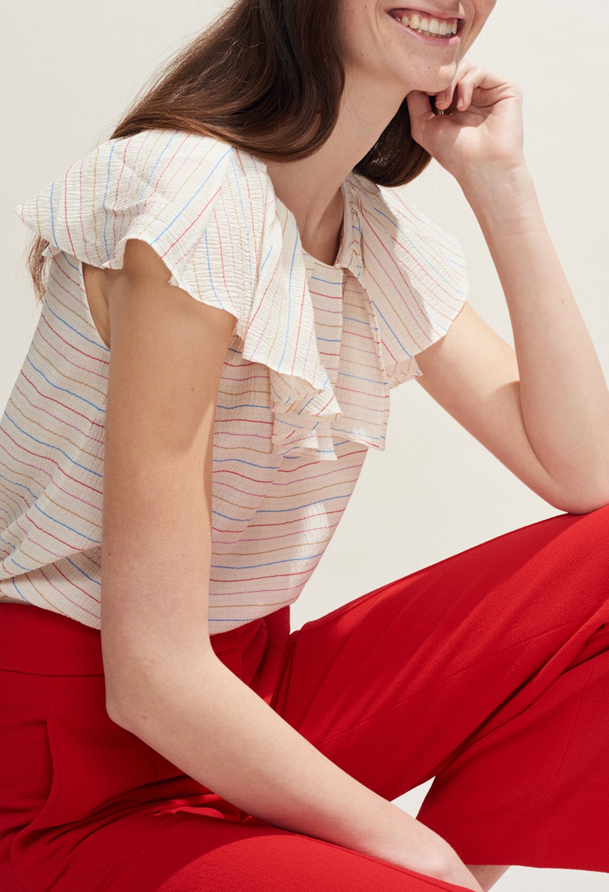 Top rayures bayadères à volant Faume - seconde main