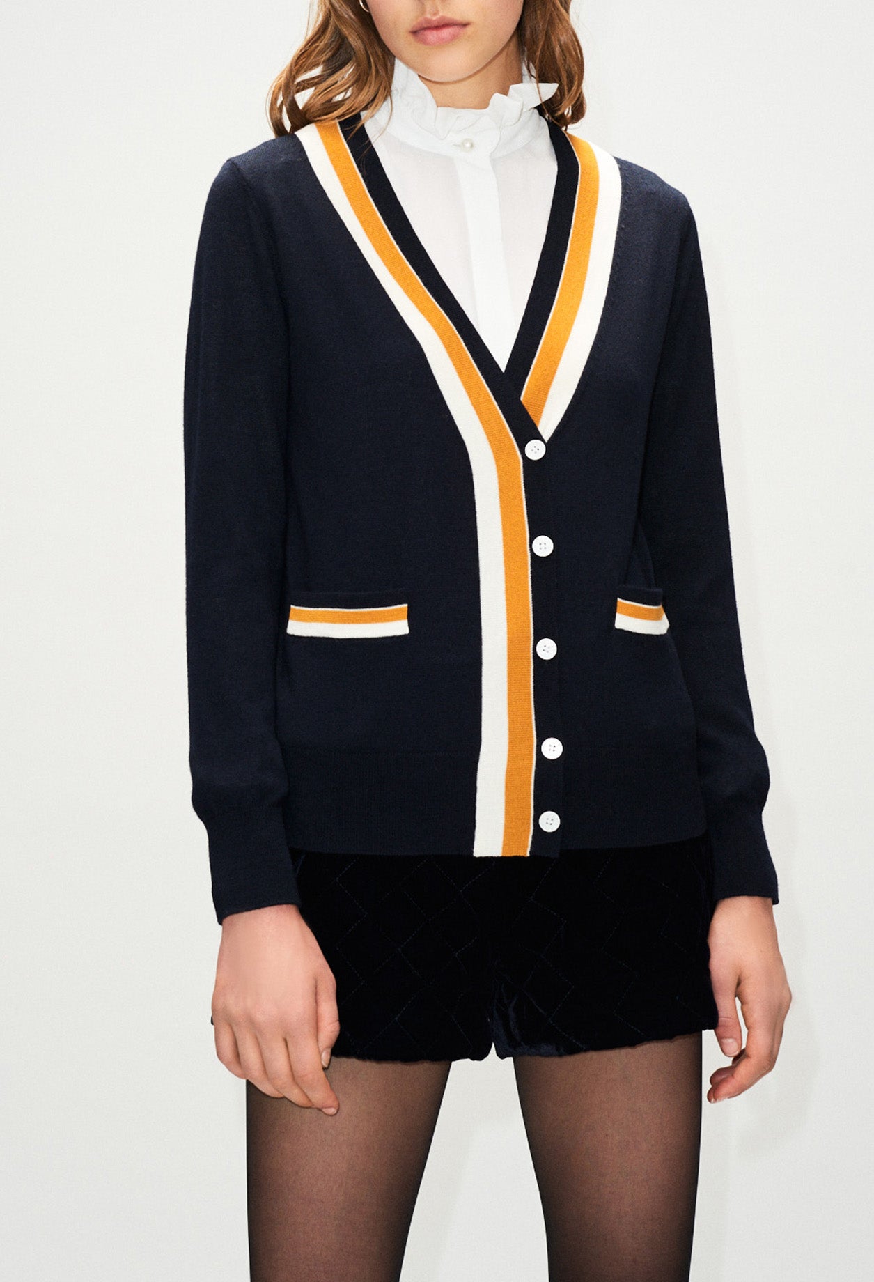 Cardigan long à bandes contrastées Faume - seconde main