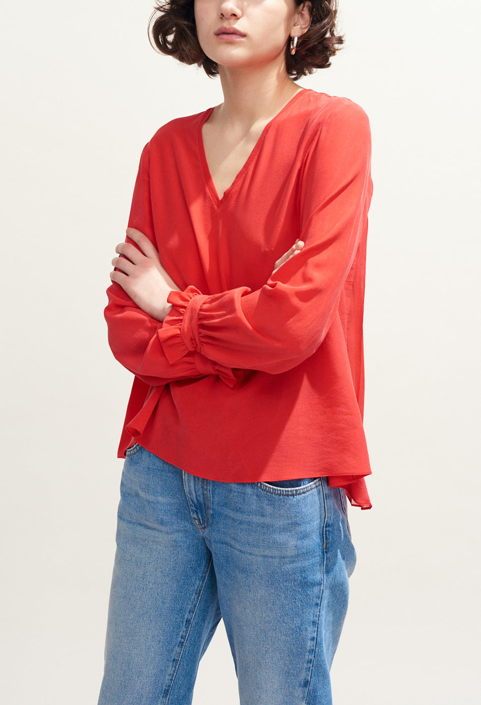 Top fluide col V dos plissé uni Faume - seconde main