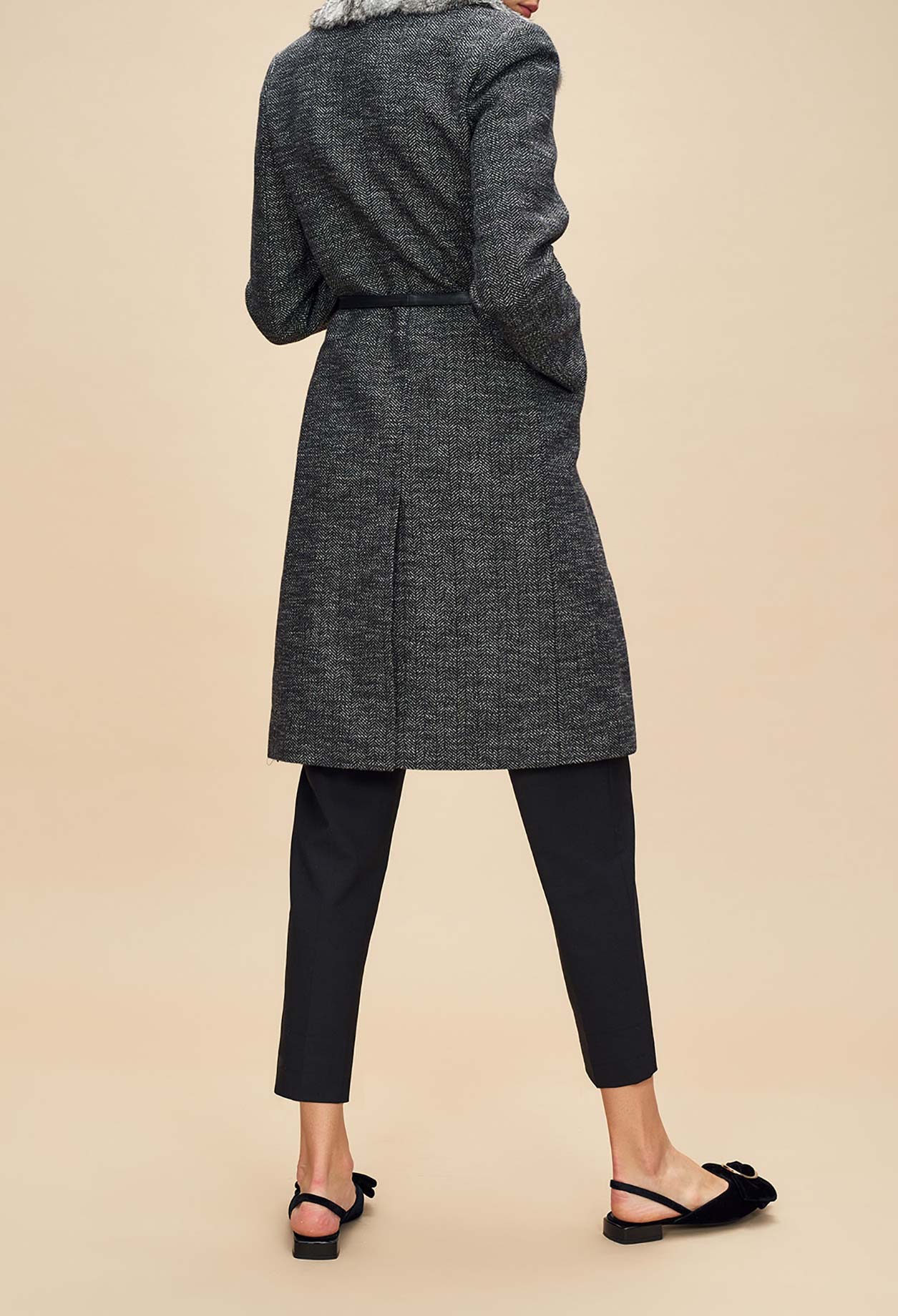 Manteau chiné col en lapin Faume - seconde main