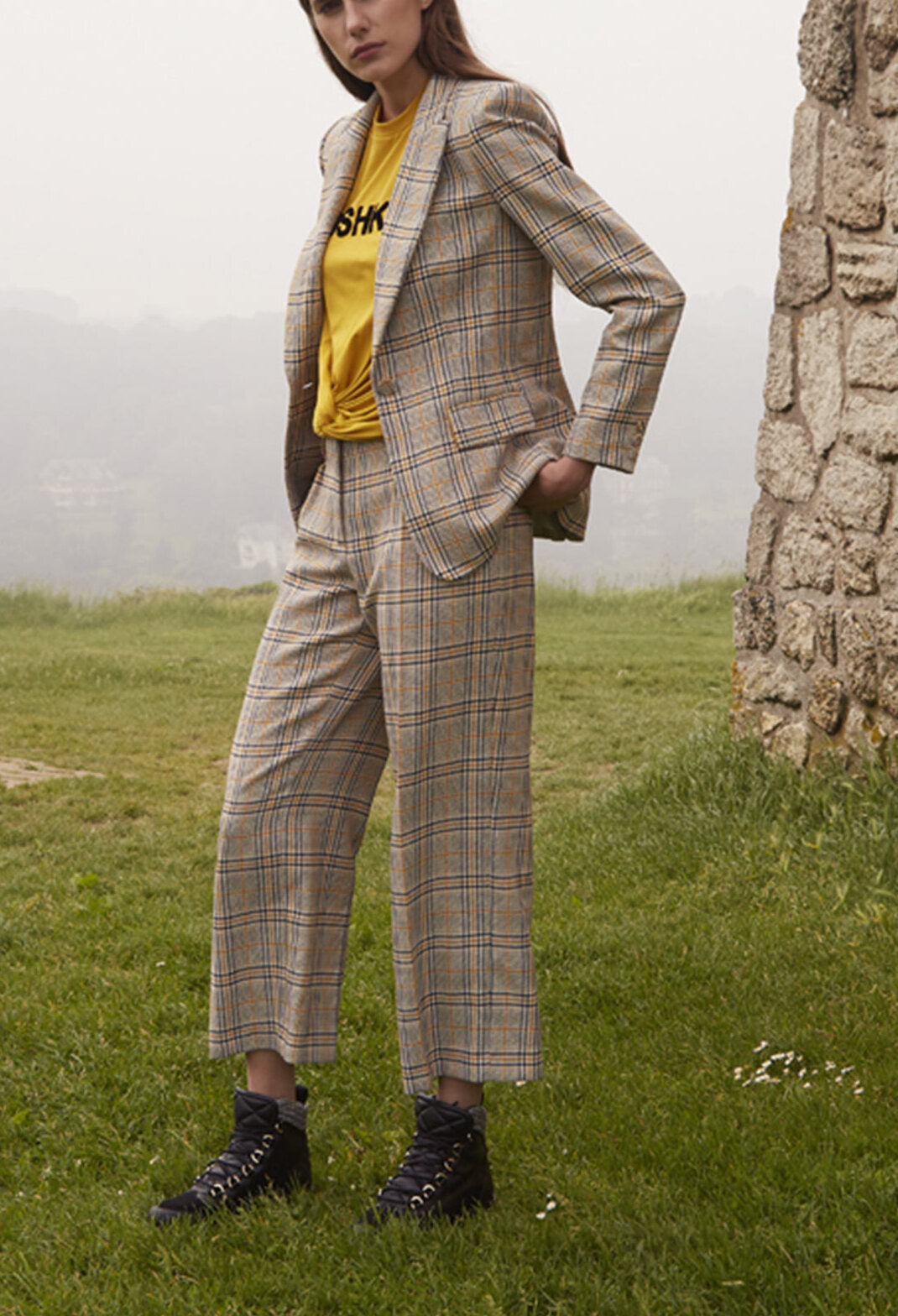 Pantalon à carreaux coupe évasée Faume - seconde main