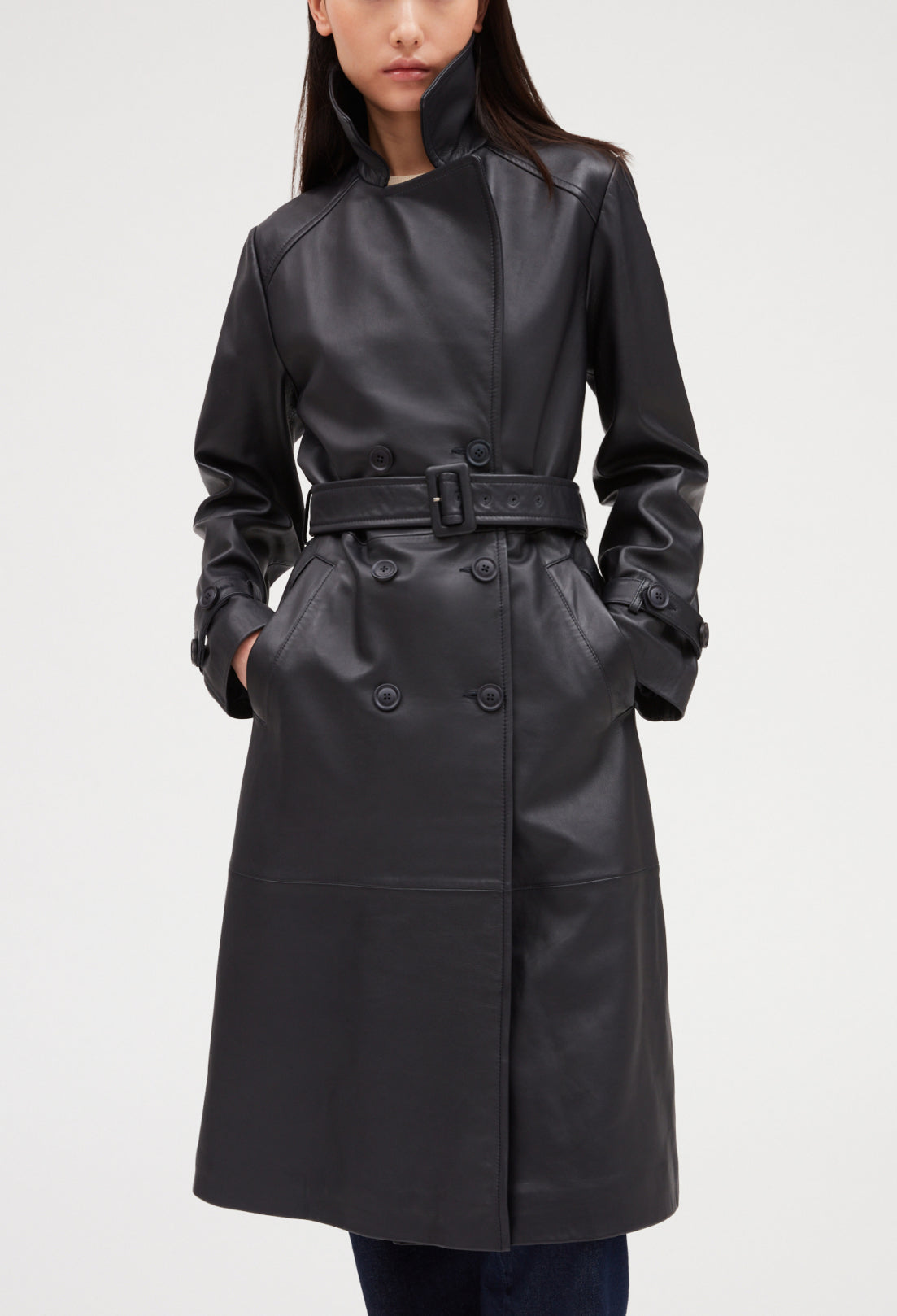 Trench marine cuir lisse Faume - seconde main