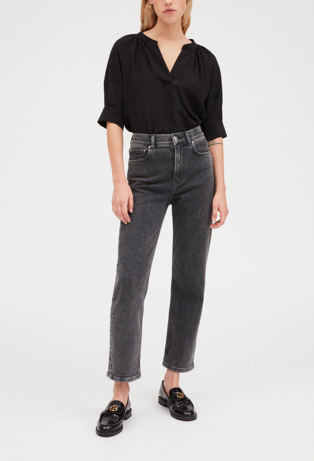 Blouse noire manches courtes soie Faume - seconde main