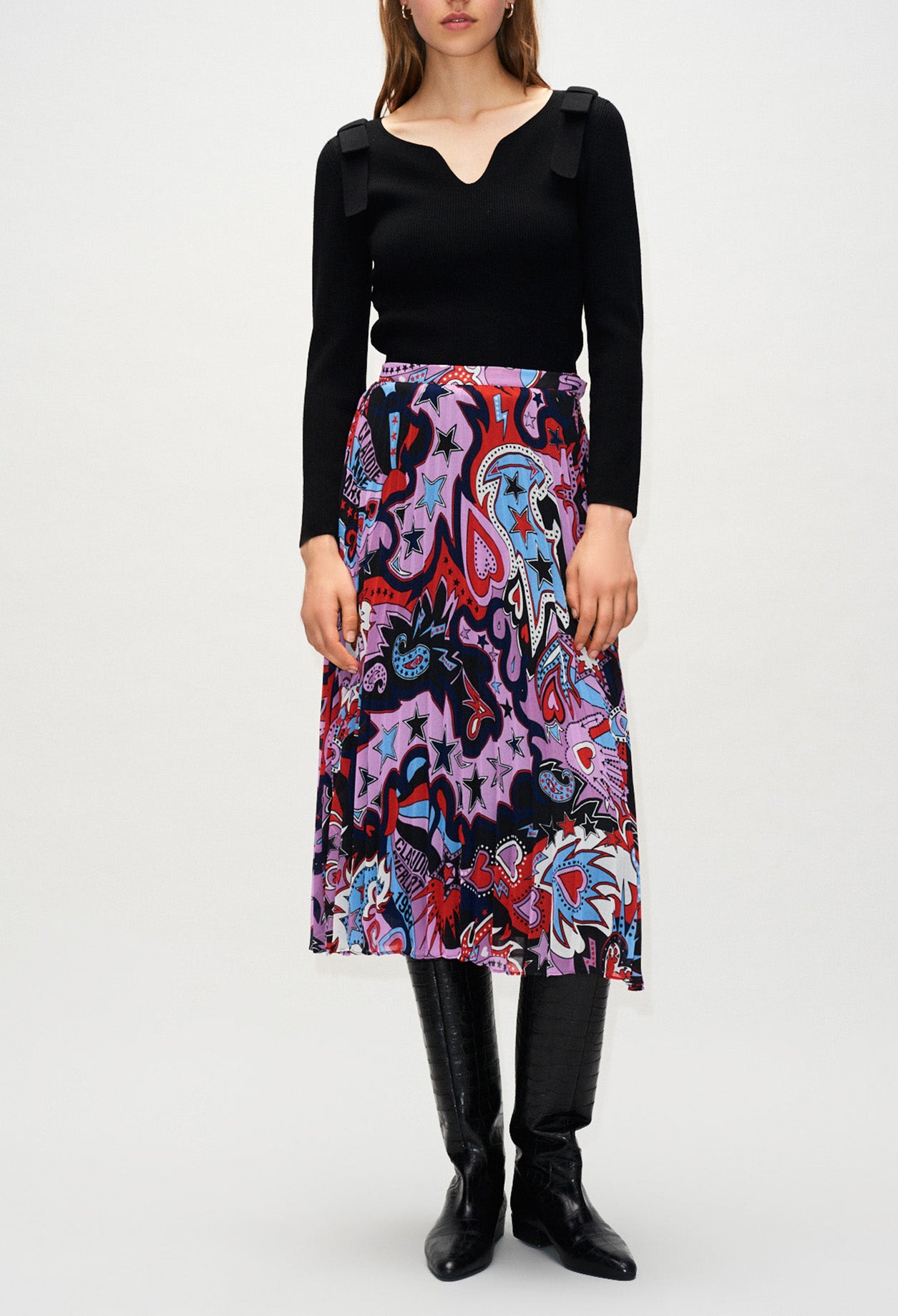 Jupe plissée imprimée pop Faume - seconde main