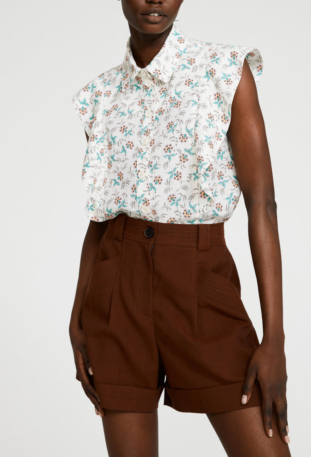 Chemise blanche imprimée sans manche Faume - seconde main