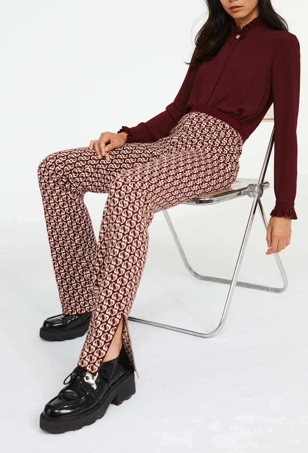 Pantalon bicolore maille imprimé cœur Faume - seconde main