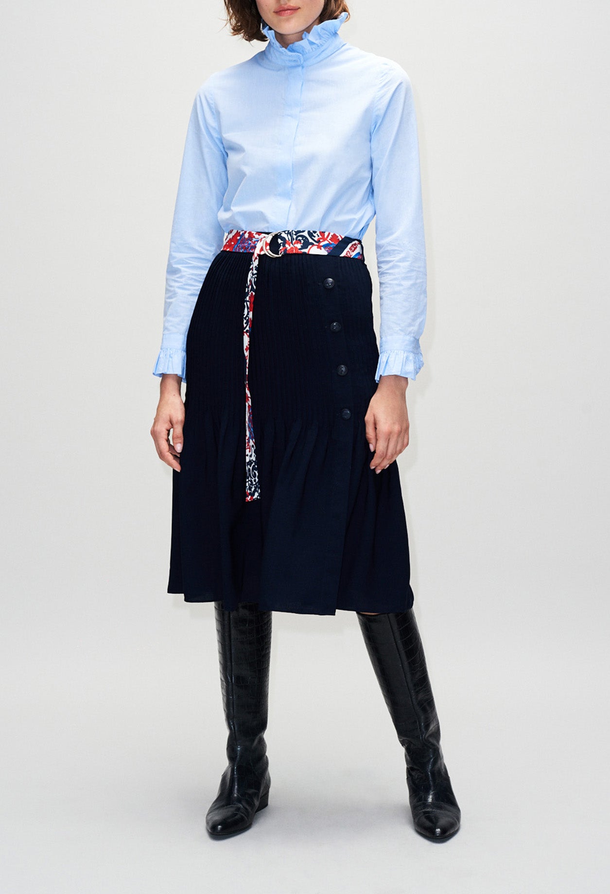 Jupe fluide boutonnée ceinturée imprimée Faume - seconde main