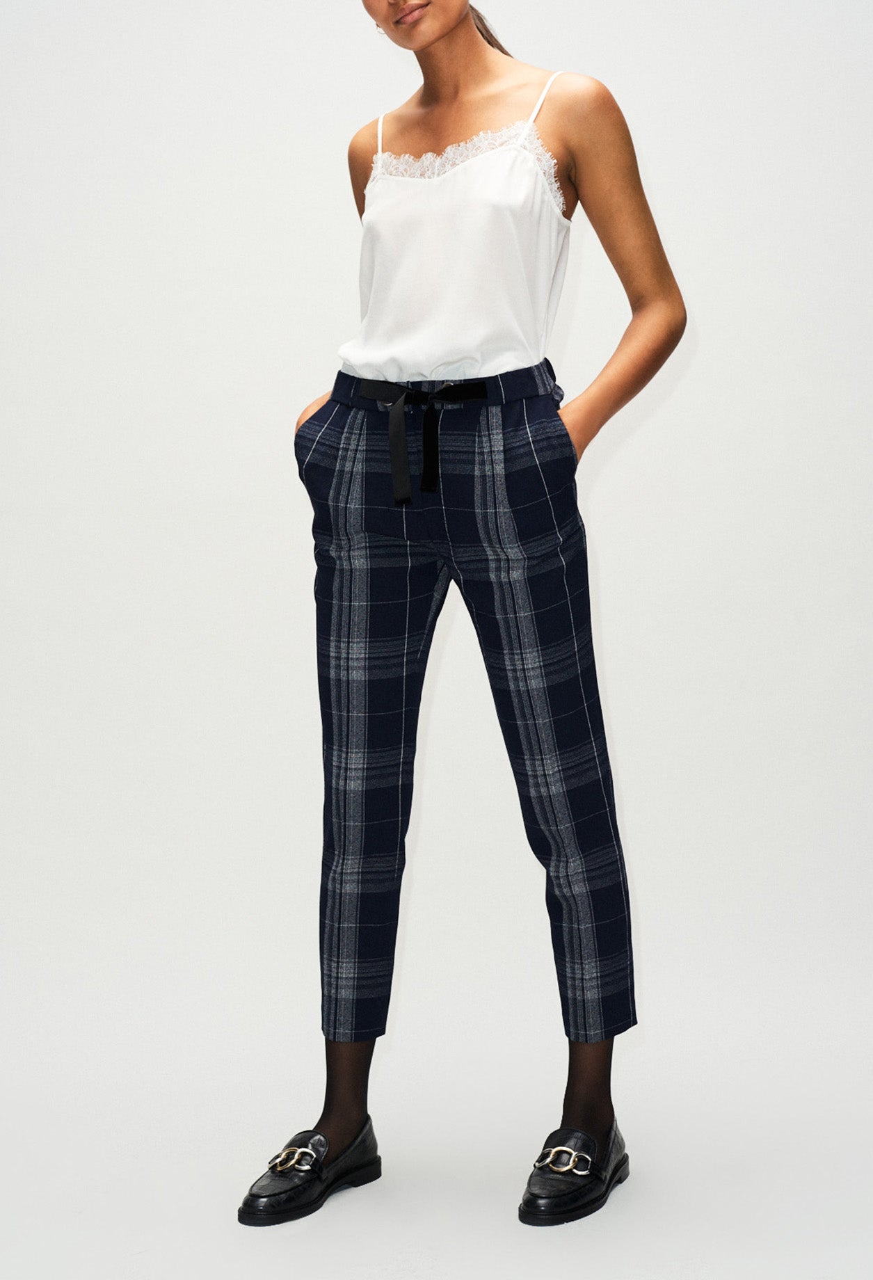 Pantalon à carreaux ceinture velours Faume - seconde main