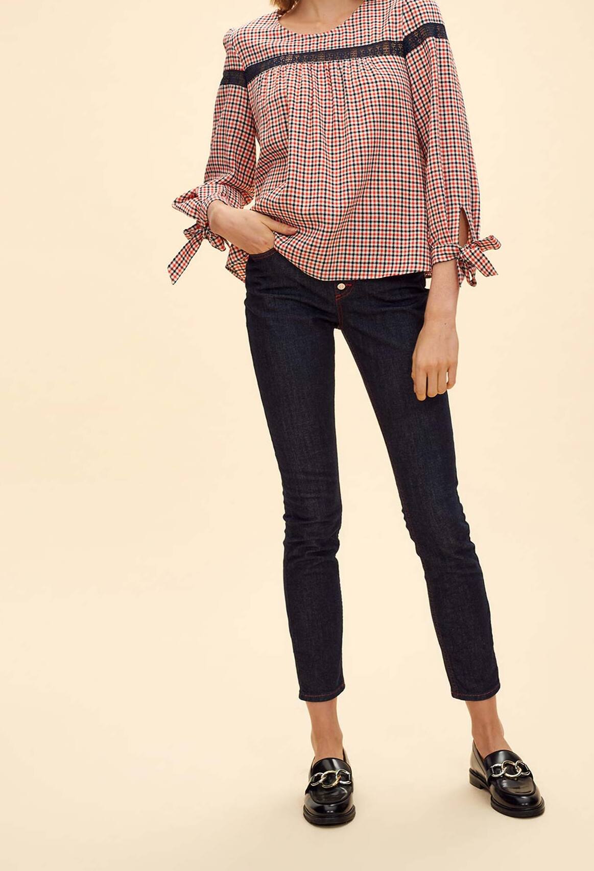 Top imprimé carreaux incrusté dentelle Faume - seconde main