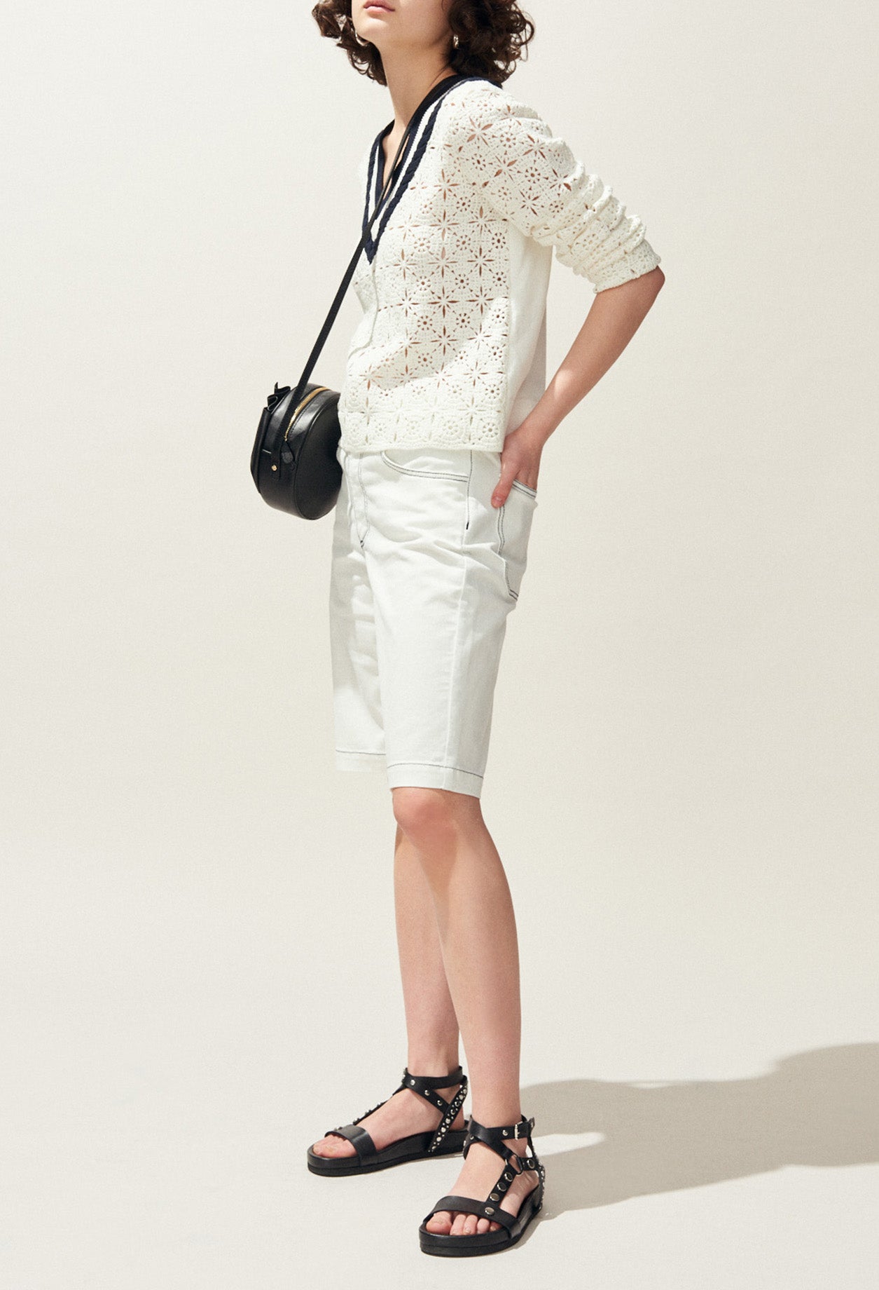 Pull col V en maille ajourée Faume - seconde main