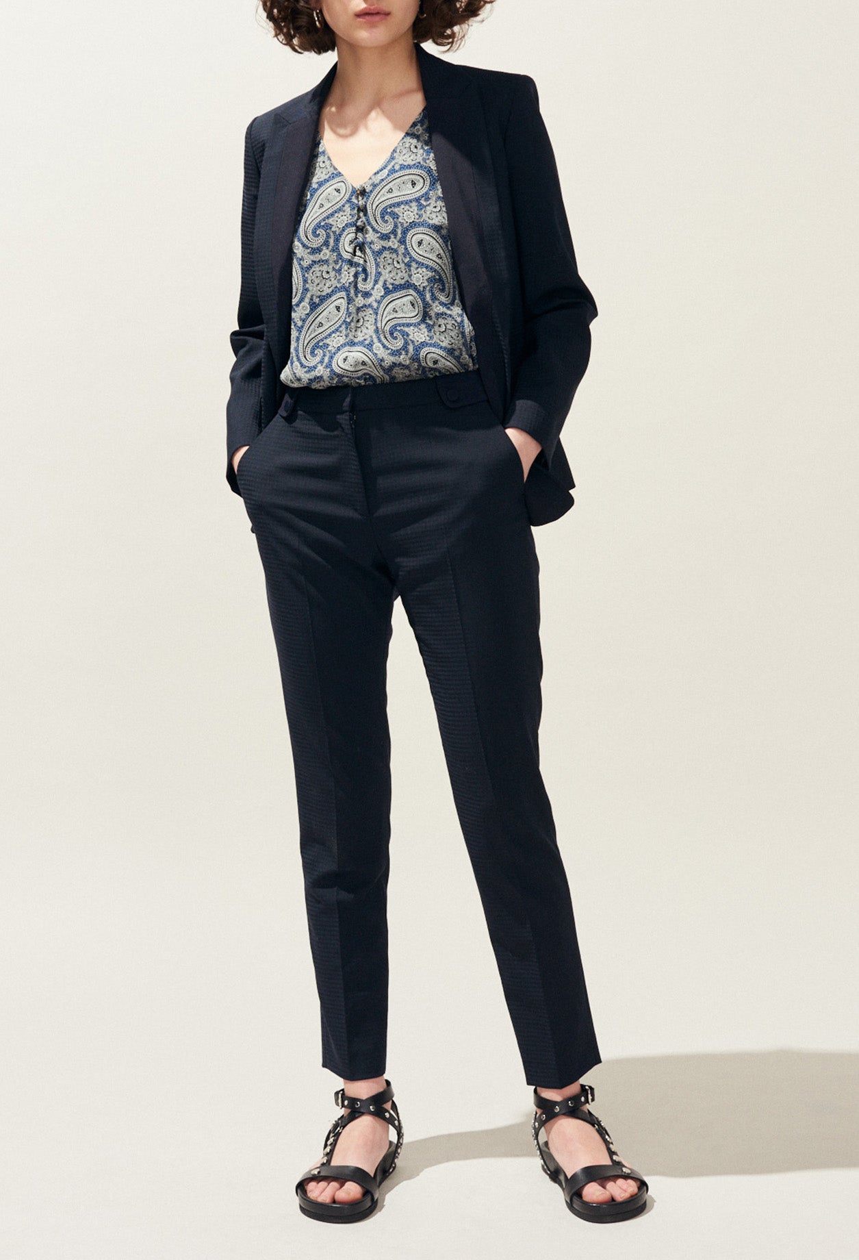 Pantalon tailleur en matière texturée Faume - seconde main