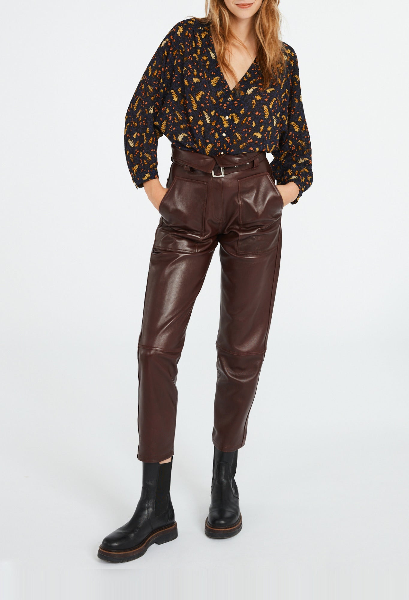 Chemisier imprimé feuilles Faume - seconde main