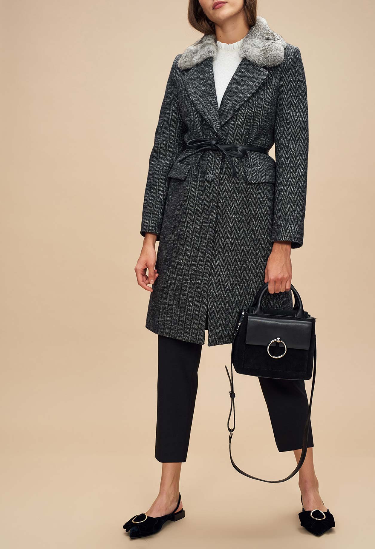 Manteau chiné col en lapin Faume - seconde main