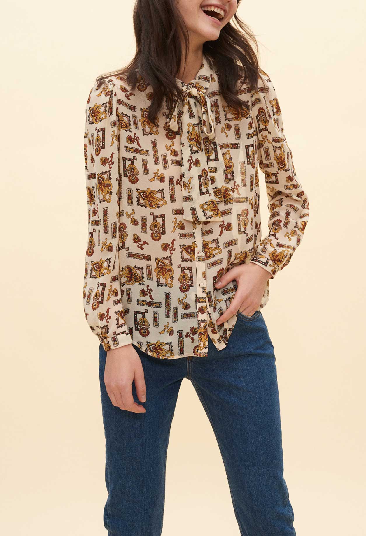 Blouse lavallière à motifs Faume - seconde main