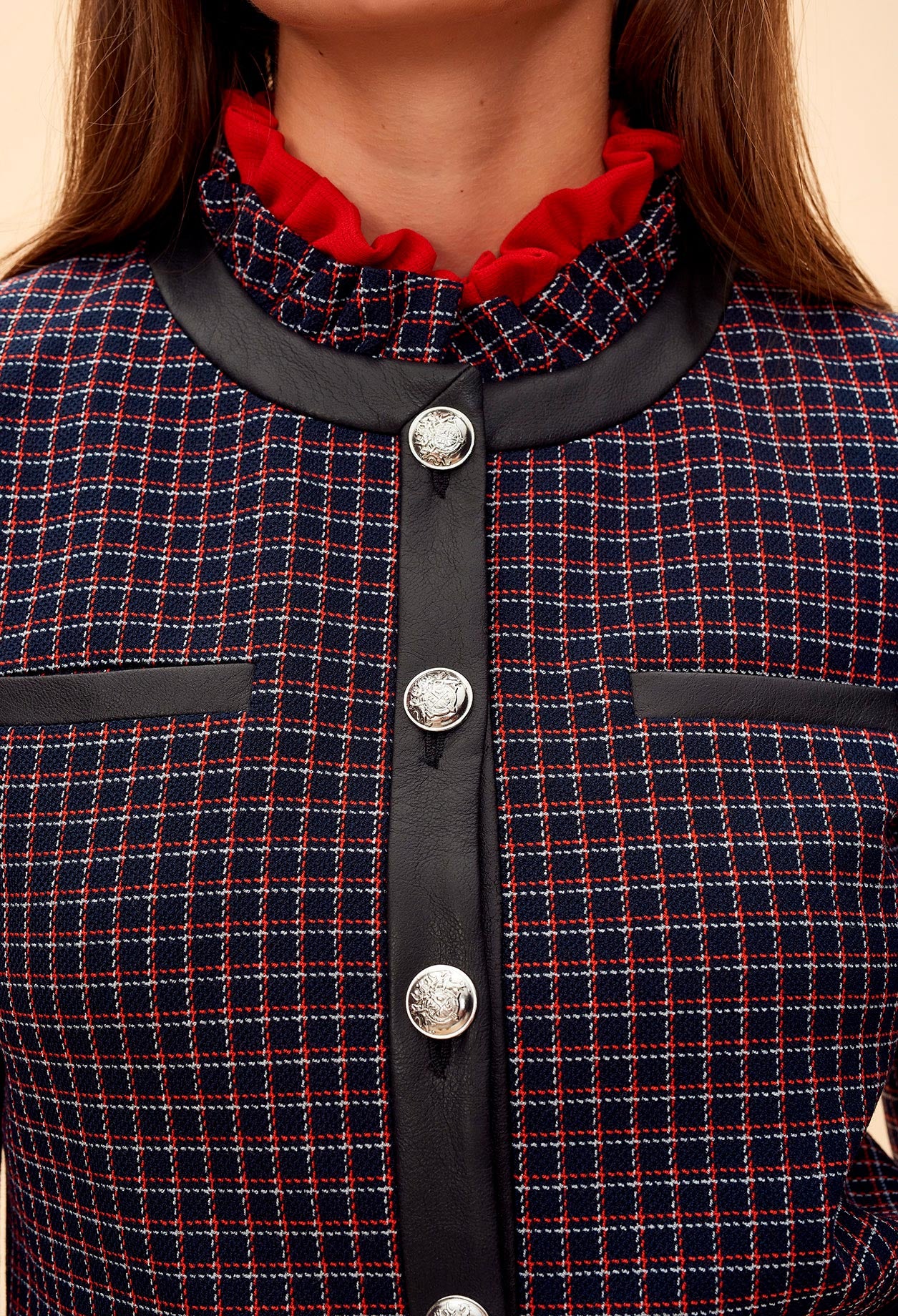 Veste courte en tweed détails cuir Faume - seconde main