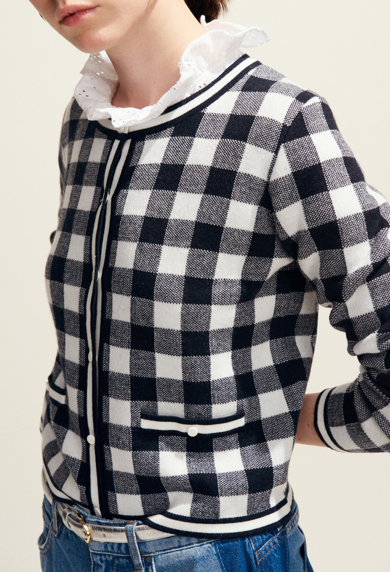 Cardigan court à carreaux vichy Faume - seconde main