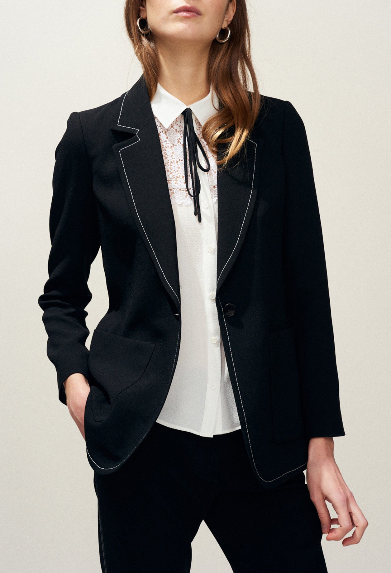 Veste tailleur surpiqûres contrastées Faume - seconde main