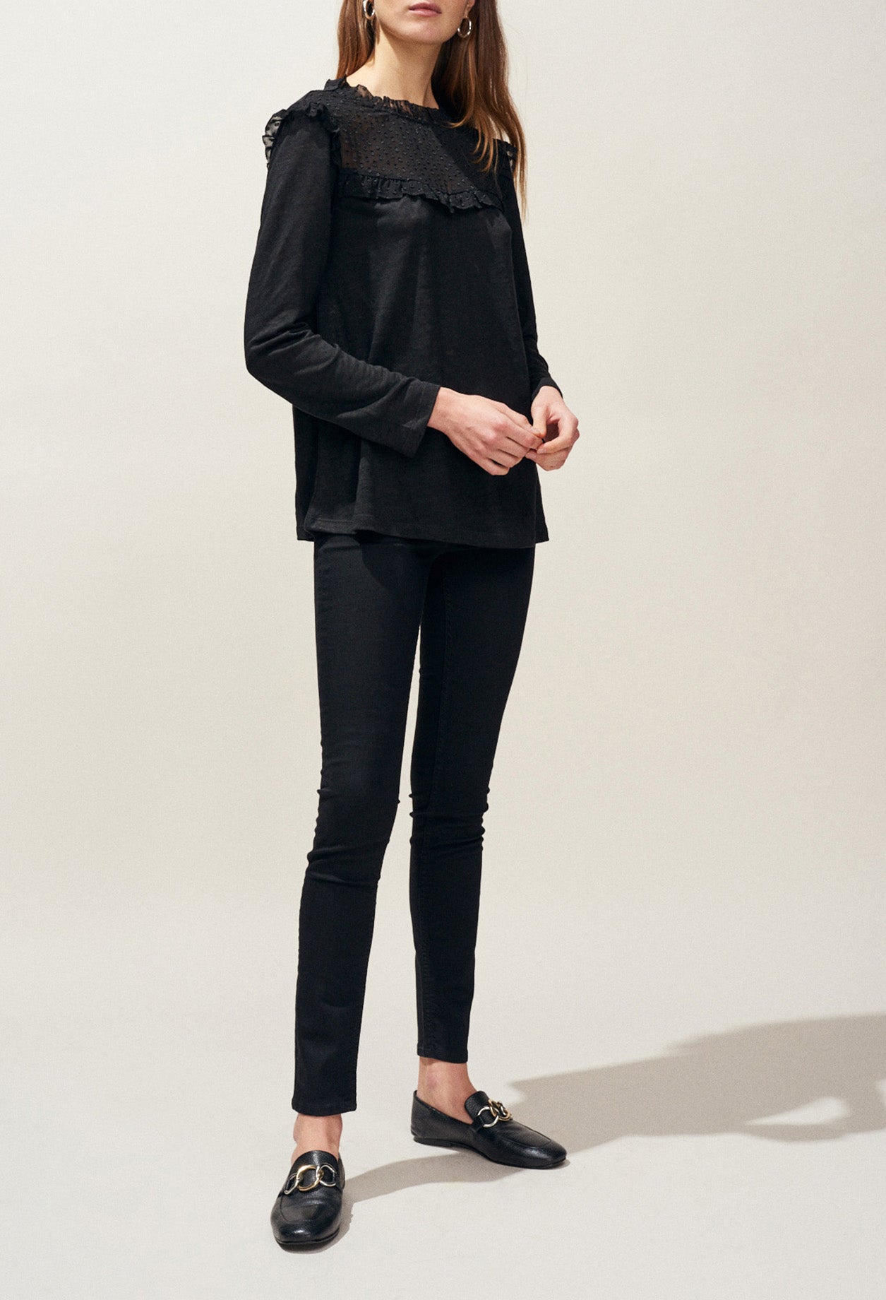 T-shirt en lin empiècement dentelle Faume - seconde main