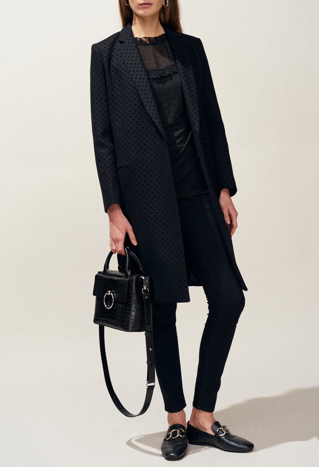 Manteau long à pois floqués Faume - seconde main