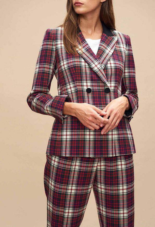 Veste tailleur croisée motif carreaux Faume - seconde main