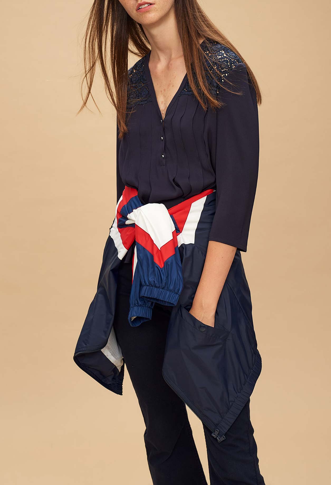 Top plissé incrustation dentelle Faume - seconde main