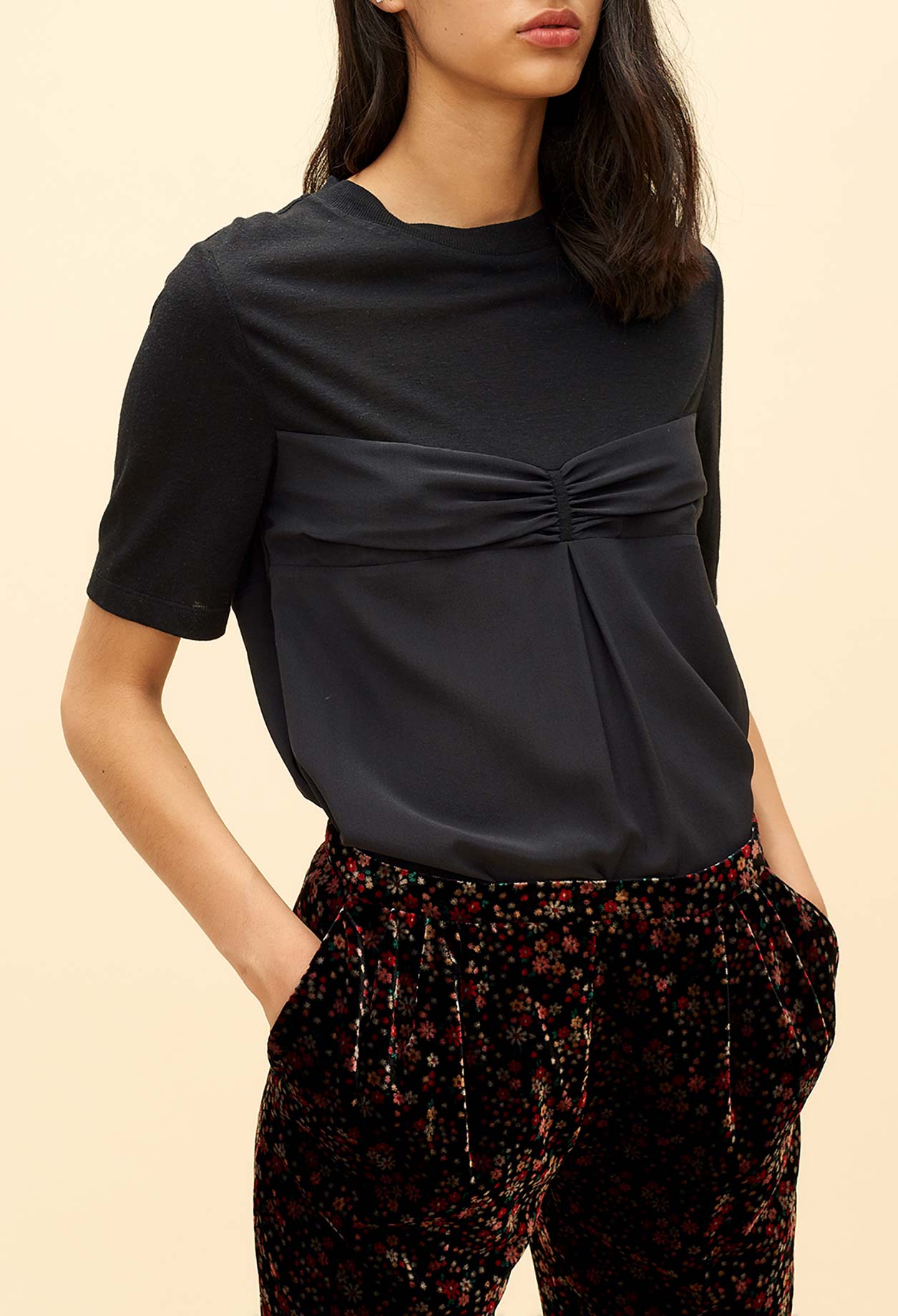 T-shirt évasé bi-matière Faume - seconde main