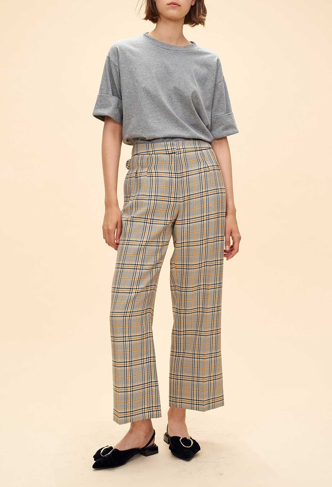 Pantalon à carreaux coupe évasée Faume - seconde main