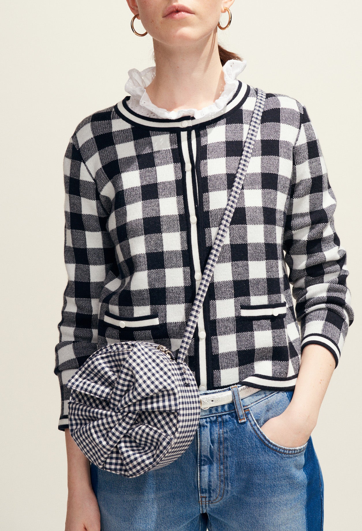 Cardigan court à carreaux vichy Faume - seconde main