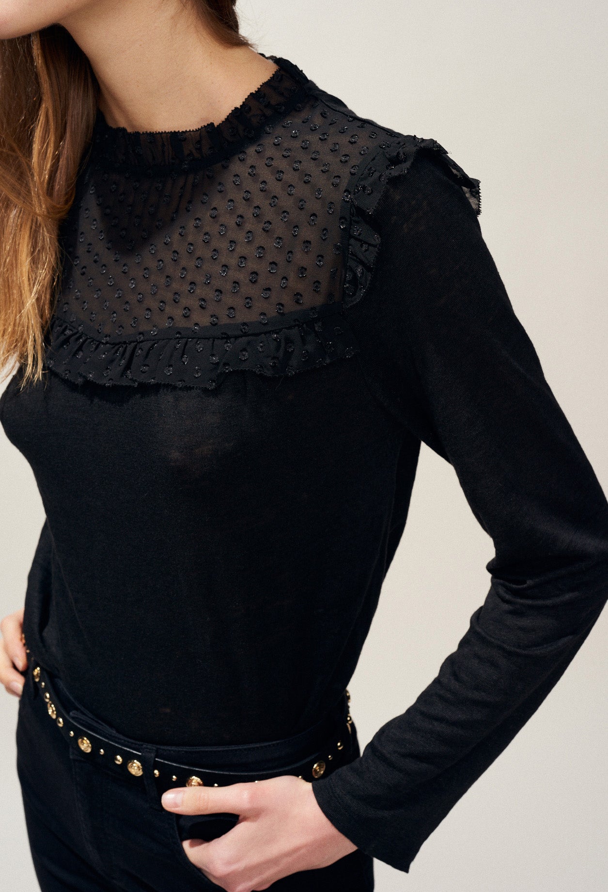 T-shirt en lin empiècement dentelle Faume - seconde main