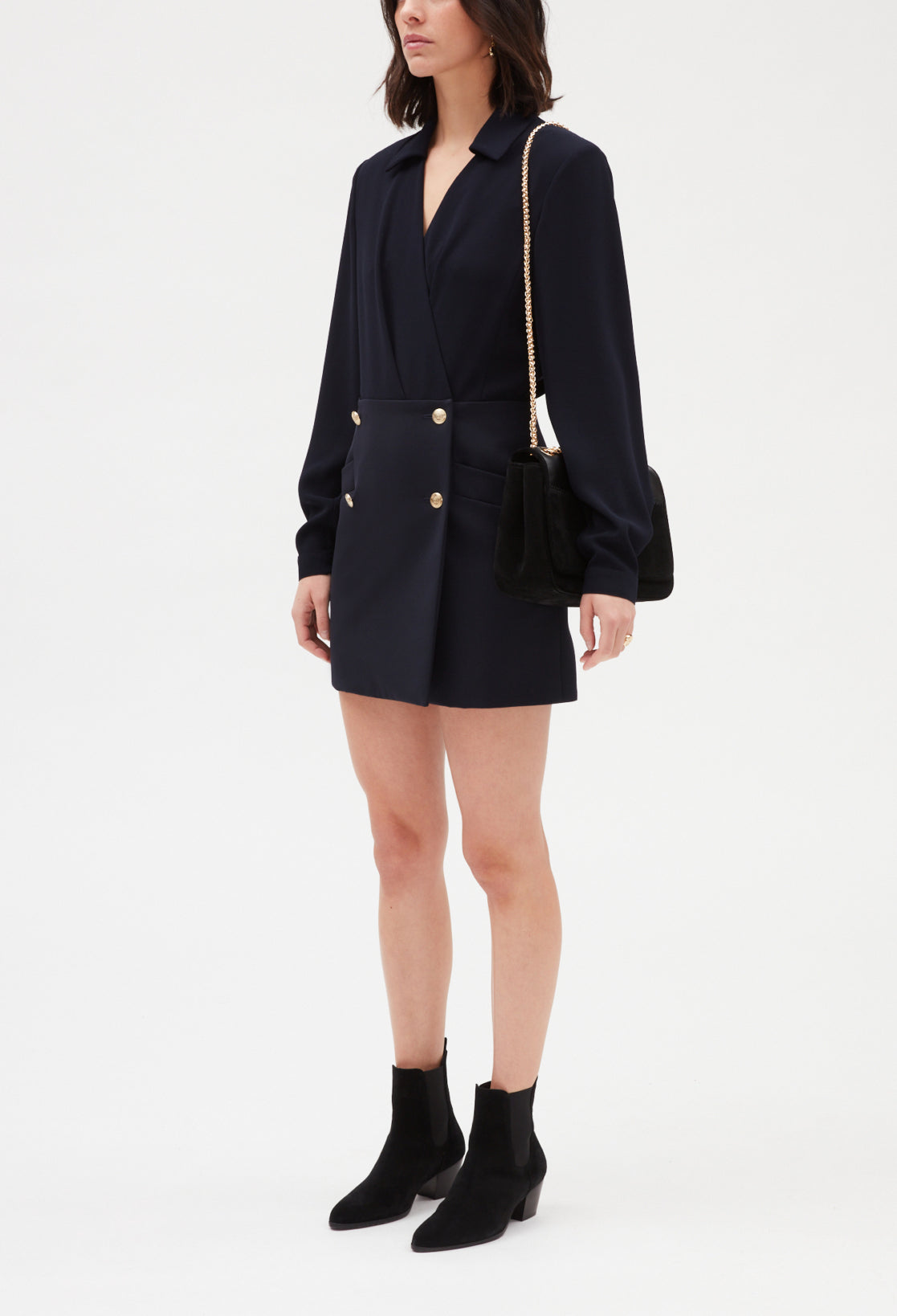 Robe courte bimatière marine Faume - seconde main